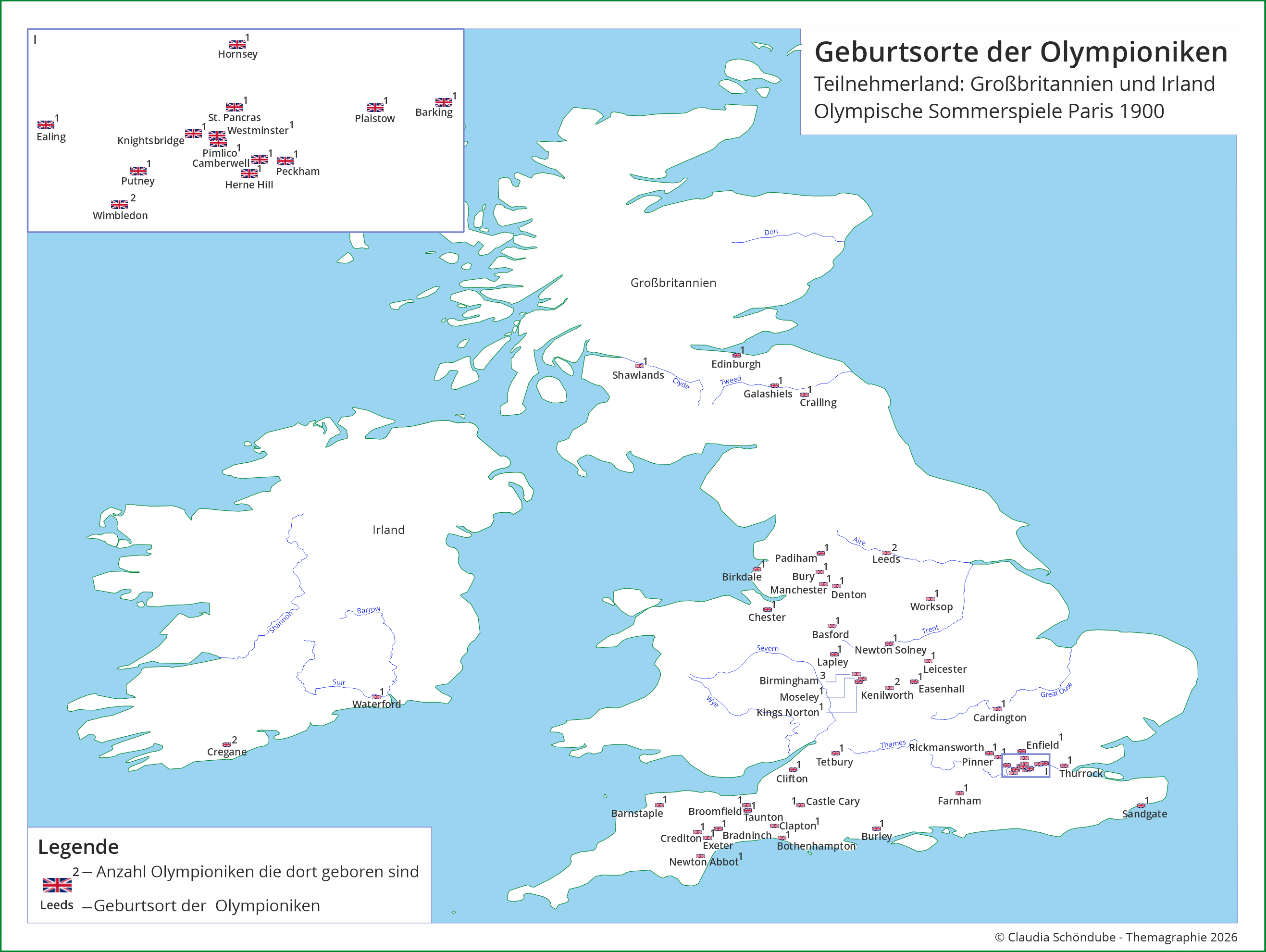 Geburtsorte Teilnehmer Großbritannien und Irland GB