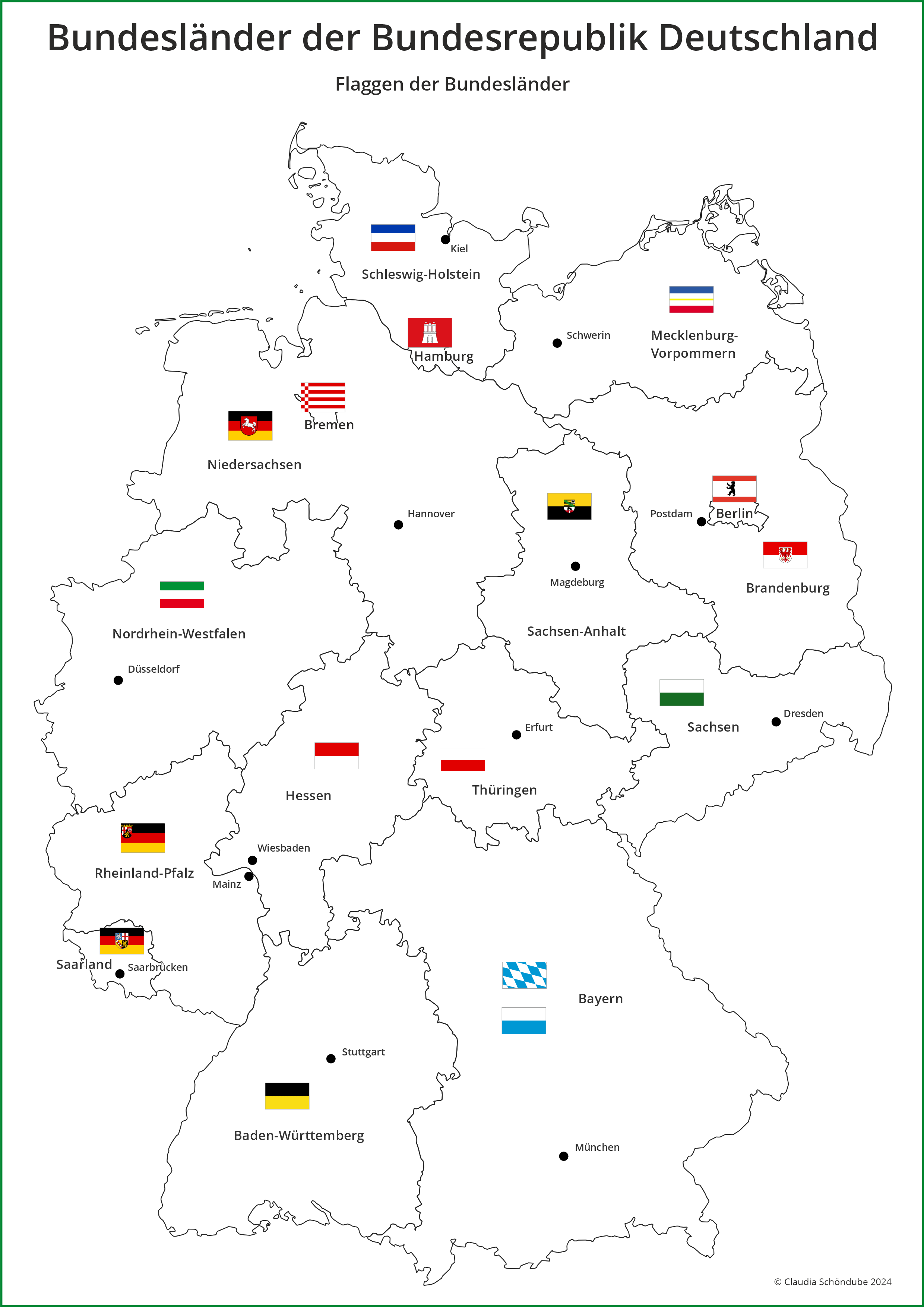Bundesländer von Deutschland mit den Flaggen der Bundesländer